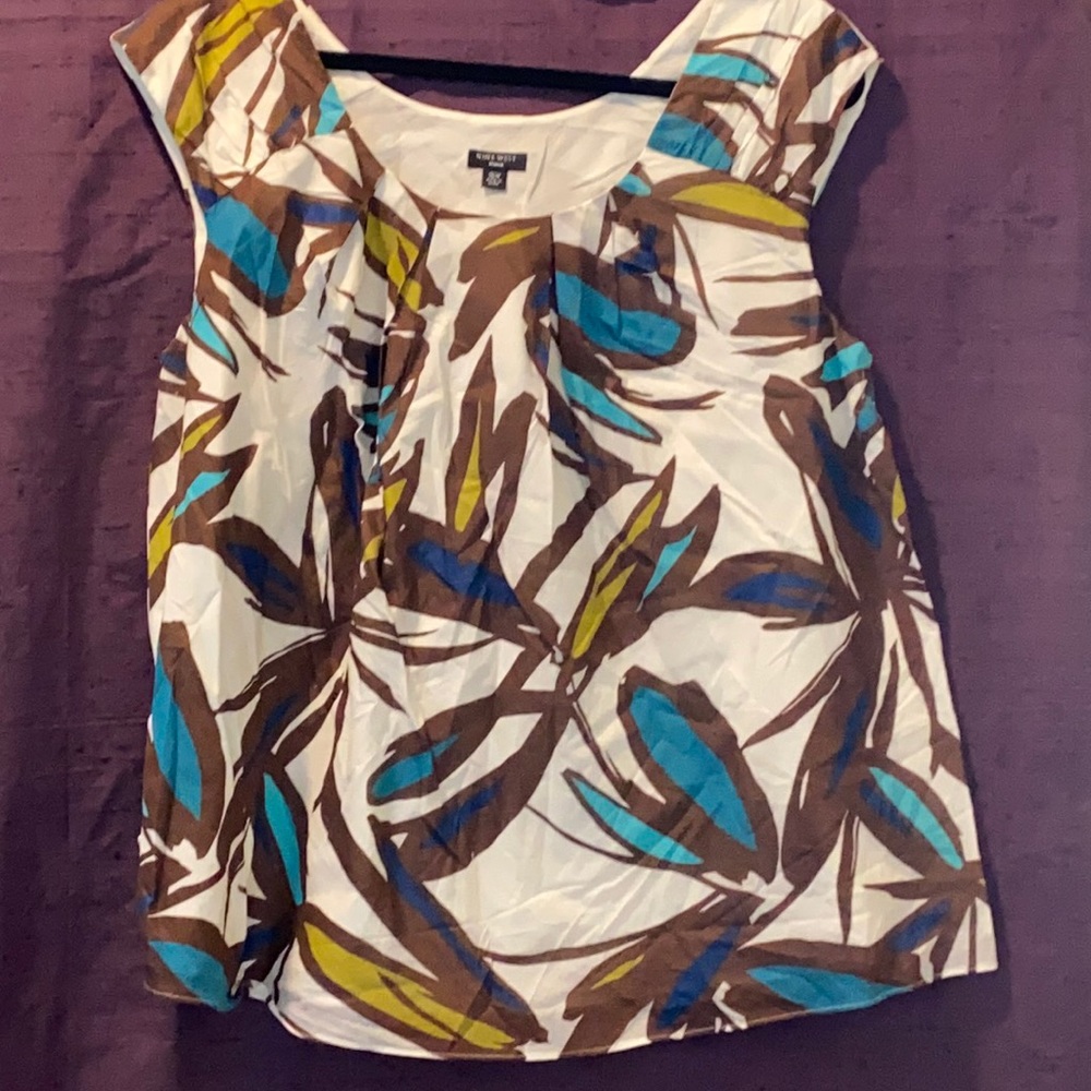 Cotton 2-layer Sleeveless Leaf Print Top